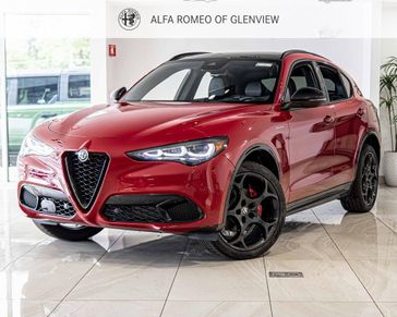 2024 Alfa Romeo Stelvio Veloce in a Alfa Rosso exterior color and Blackinterior. Glenview Luxury Imports 847-904-1233 glenviewluxuryimports.com 