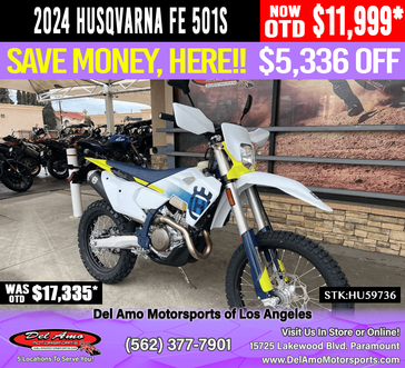 2024 HUSQVARNA FE 501S  in a WHITE exterior color. Del Amo Motorsports of Los Angeles (562) 262-9181 delamomotorsports.com 