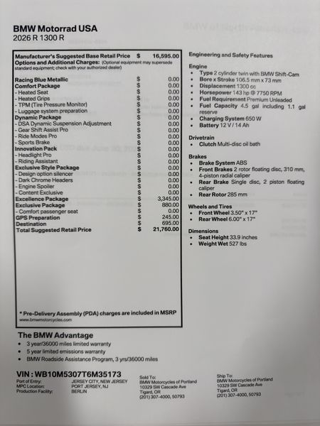 2026 BMW R 1300 R - RACING BLUE METALLIC 