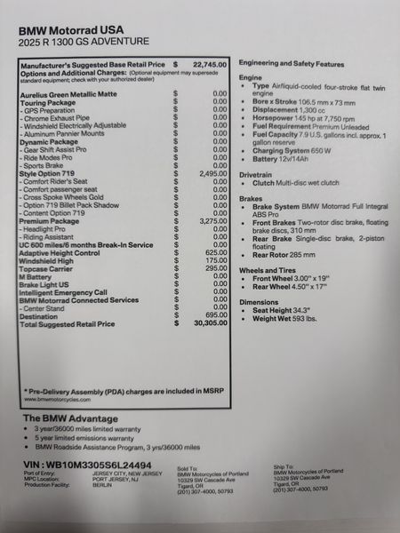 2025 BMW R 1300 GS Adventure - AURELIUS GREEN METALLIC MATTE 