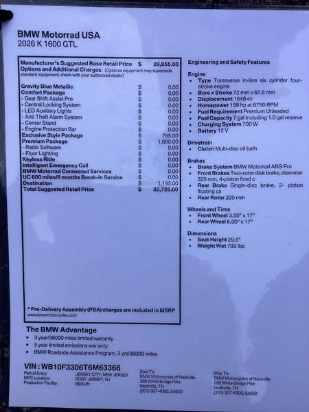 New 2026 BMW K 1600 GTL 