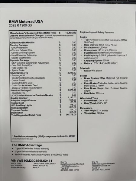 2025 BMW R 1300 GS - OPTION 719 - AURELIUS GREEN METALLIC 