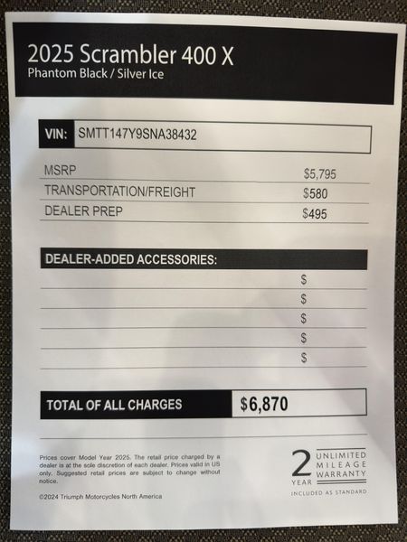 2025 Triumph SCRAMBLER 400 X - PHANTOM BLACK - SILVER ICE 