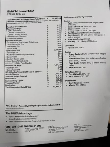 2025 BMW R 1300 GS - AURELIUS GREEN METALLIC 