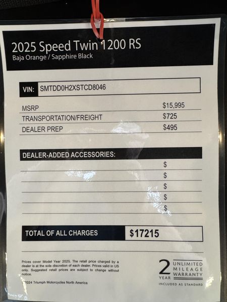 2025 Triumph Speed Twin 1200 RS - BAJA ORANGE - SAPPHIRE BLACK 