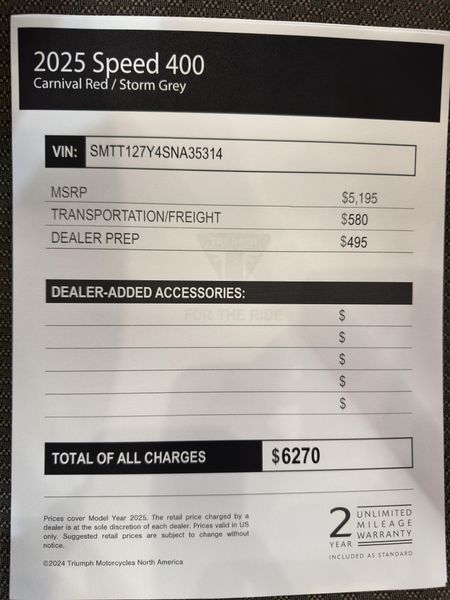 2025 Triumph SPEED 400 - CARNIVAL RED - STORM GREY 