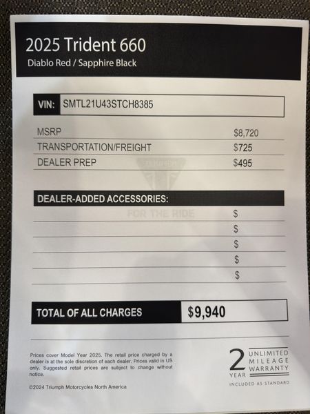 2025 Triumph Trident 660 - DIABLO RED - SAPPHIRE BLACK 