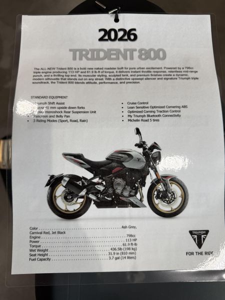 New 2026 Triumph Trident 800 