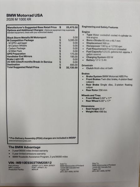 2026 BMW M 1000 XR - BLACK STORM METALLIC - M MOTORSPORT 