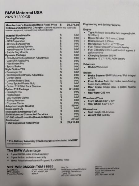 2026 BMW R 1300 GS - IMPERIAL BLUE METALLIC