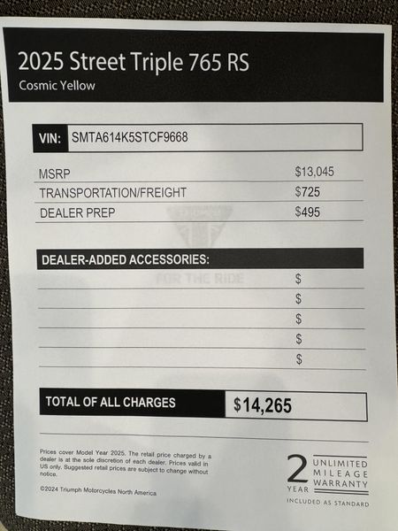 2025 Triumph Street Triple 765 RS - COSMIC YELLOW 