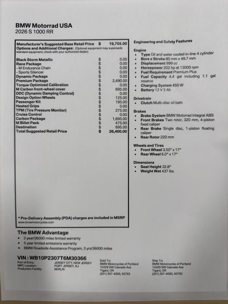 2026 BMW S 1000 RR - BLACK STORM METALLIC