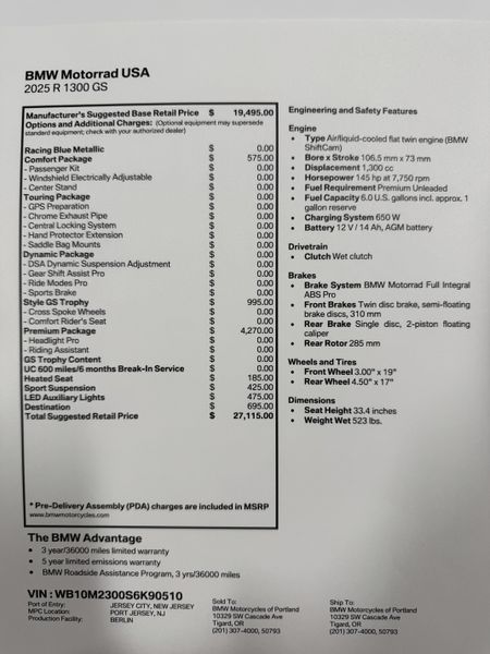 2025 BMW R 1300 GS - TROPHY - RACING BLUE METALLIC 