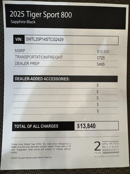 2025 Triumph Tiger Sport 800 - SAPPHIRE BLACK 