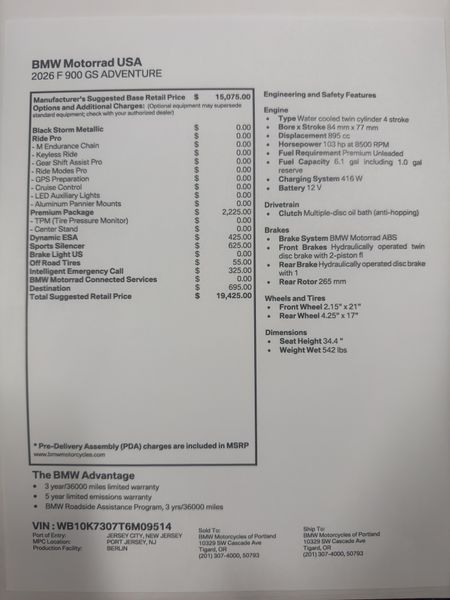 2026 BMW F 900 GS Adventure - BLACK STORM METALLIC 