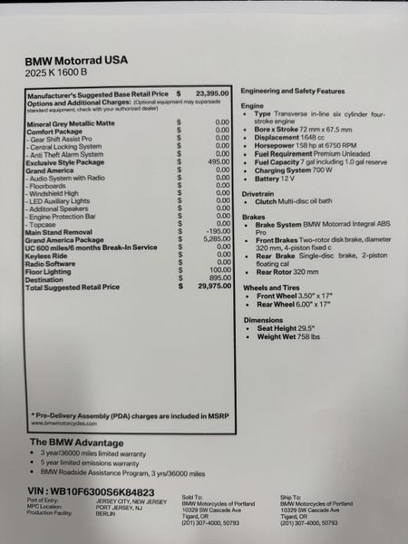 2025 BMW K 1600 B - GRAND AMERICA - MINERAL GREY METALLIC MATTE 