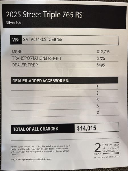 2025 Triumph Street Triple 765 RS - SILVER ICE 