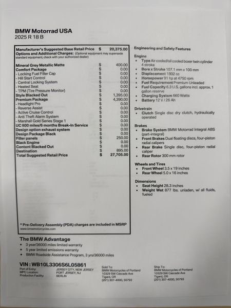 2025 BMW R 18 B - MINERAL GREY METALLIC MATTE