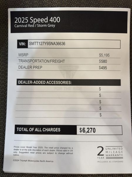 2025 Triumph SPEED 400 - CARNIVAL RED - STORM GREY 