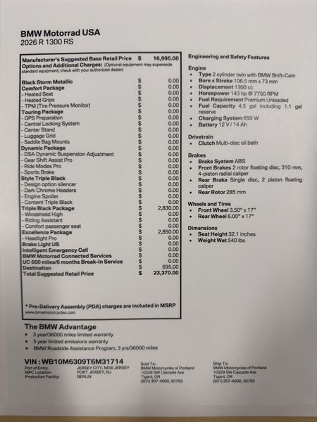 2026 BMW R 1300 RS - BLACK STORM METALLIC - TRIPLE BLACK 