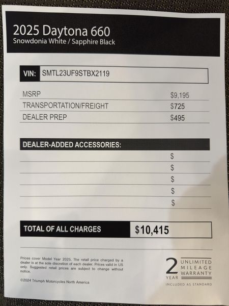 2025 Triumph Daytona 660 - SNOWDONIA WHITE - SAPPHIRE BLACK 