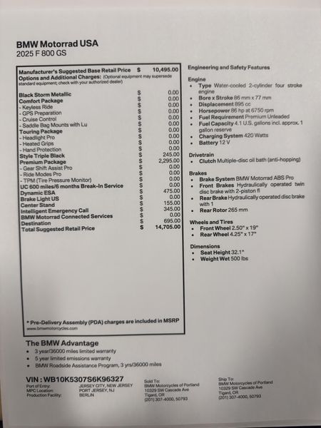 2025 BMW F 800 GS - BLACK STORM METALLIC 