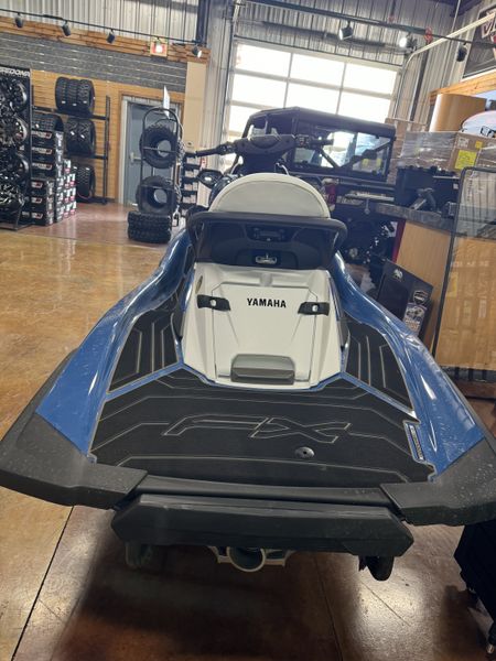 2024 YAMAHA WAVERUNNER FX CRUISER SVHO WITH AUDIO  DEEP WATER BLUE  WHITE  in a BLUE exterior color. Family PowerSports (877) 886-1997 familypowersports.com 