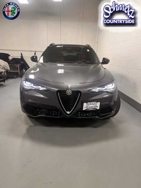 2024 Alfa Romeo Stelvio Ti Awd in a Vesuvio Gray Metallic exterior color and Blackinterior. Schmelz Countryside Alfa Romeo (651) 867-3222 schmelzalfaromeo.com 