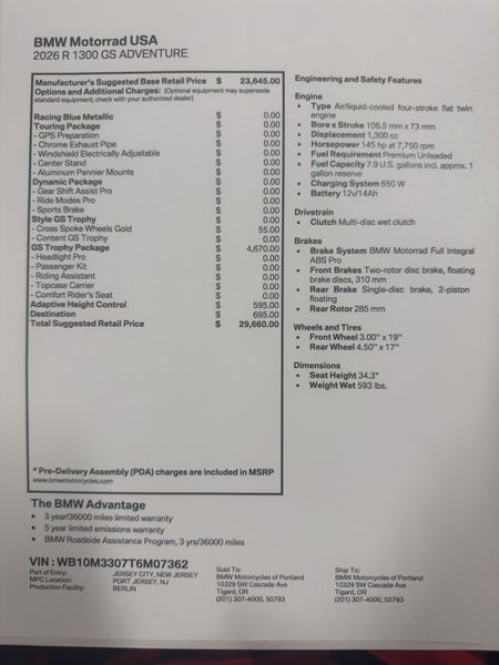 2026 BMW R 1300 GS Adventure - TROPHY - RACING BLUE METALLIC 