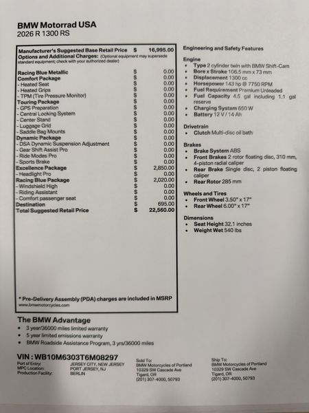 2026 BMW R 1300 RS - RACING BLUE METALLIC 