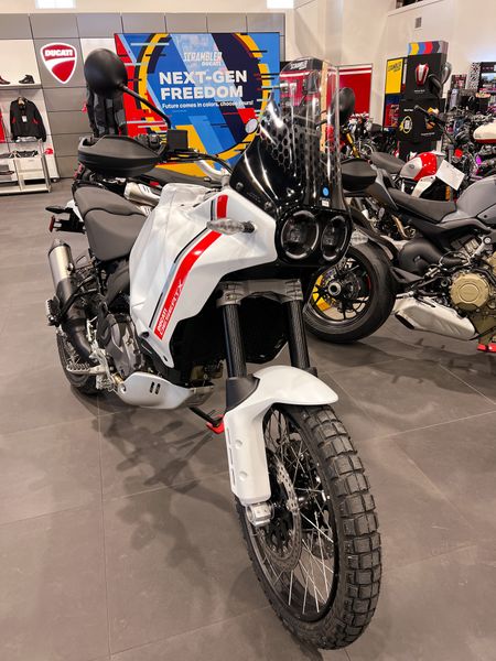 2024 Ducati DesertX in a White Silk exterior color. Gateway BMW Ducati Motorcycles 314-427-9090 gatewaybmw.com 