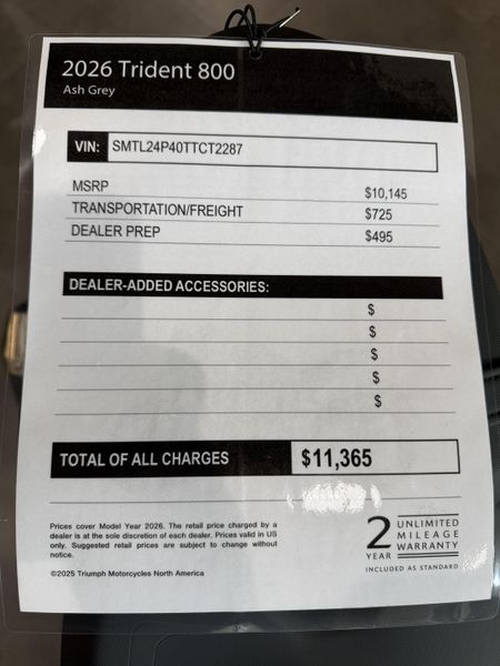 New 2026 Triumph Trident 800 
