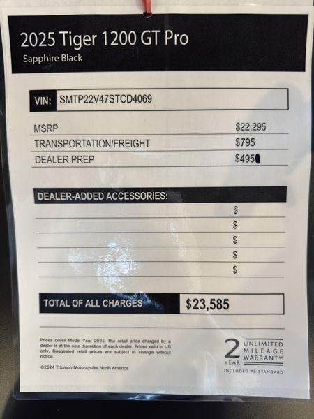 2025 Triumph Tiger 1200 GT Pro - SAPPHIRE BLACK 