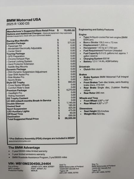 2025 BMW R 1300 GS - TROPHY - RACING BLUE METALLIC