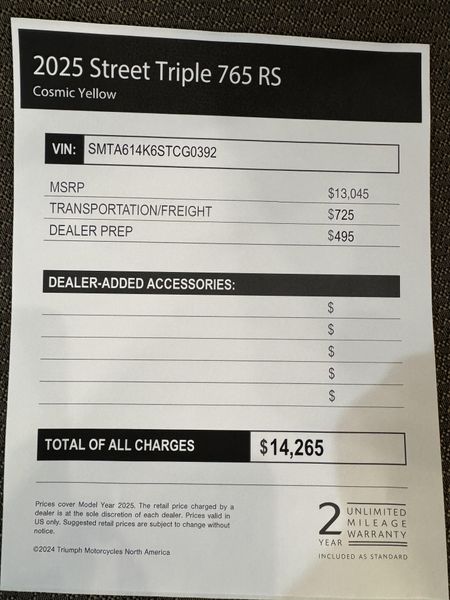 2025 Triumph Street Triple 765 RS - COSMIC YELLOW 
