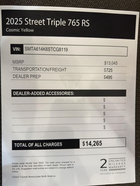 2025 Triumph Street Triple 765 RS - COSMIC YELLOW 