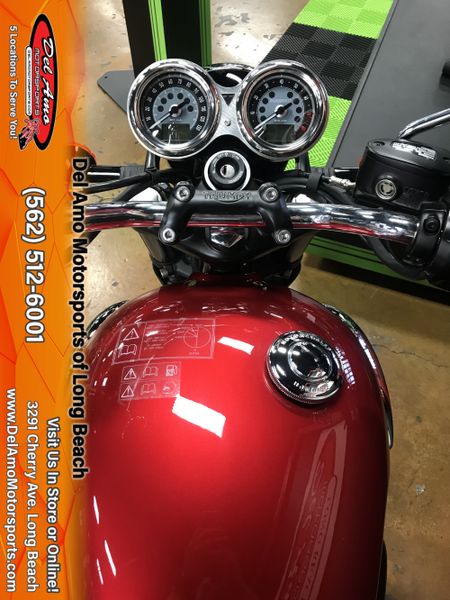 2023 Triumph BONNEVILLE T100  in a CARNIVAL RED/FUSION WHITE exterior color. Del Amo Motorsports of Long Beach (562) 362-3160 delamomotorsports.com 