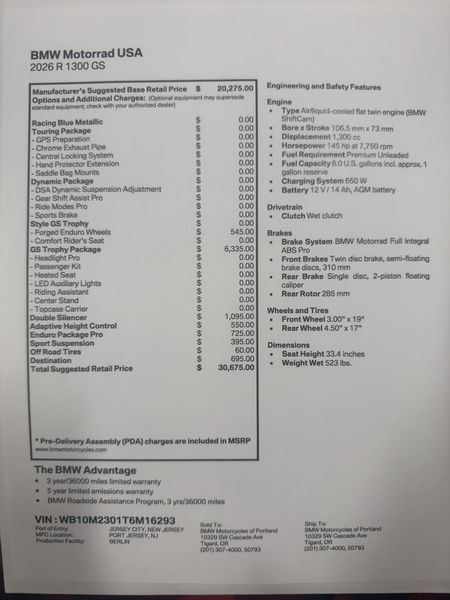 2026 BMW R 1300 GS - TROPHY - RACING BLUE METALLIC