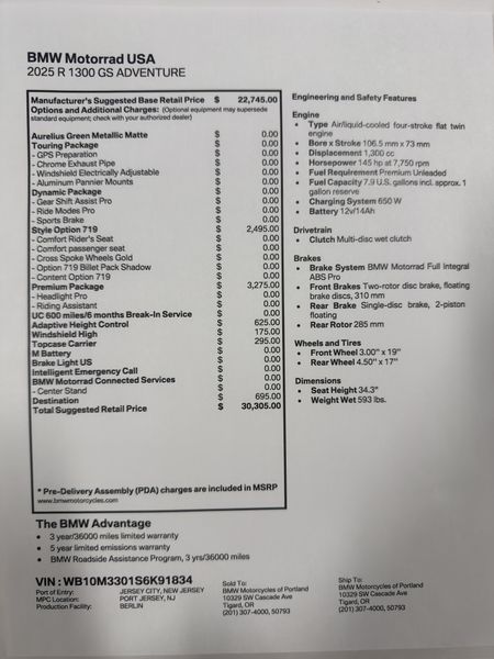 2025 BMW R 1300 GS Adventure - AURELIUS GREEN METALLIC MATTE 