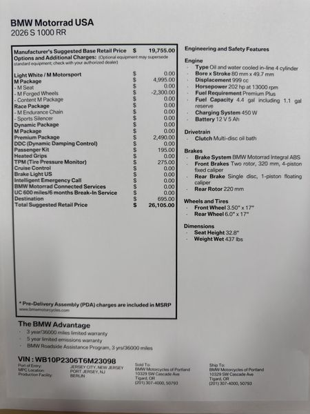 2026 BMW S 1000 RR - LIGHT WHITE / M MOTORSPORT