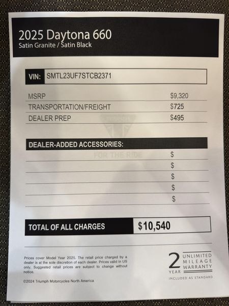 2025 Triumph Daytona 660 - SATIN GRANITE - SATIN JET BLACK 