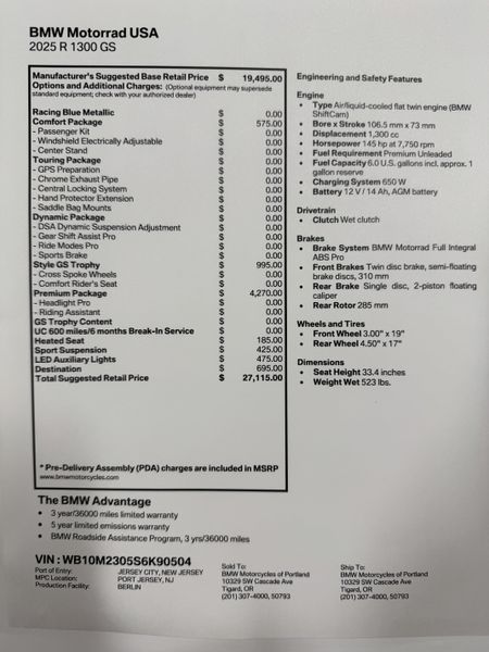 2025 BMW R 1300 GS - TROPHY - RACING BLUE METALLIC 