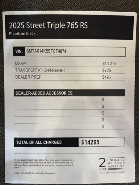 2025 Triumph Street Triple 765 RS - PHANTOM BLACK 