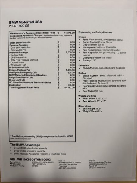 2026 BMW F 900 GS - BLACK STORM METALLIC 