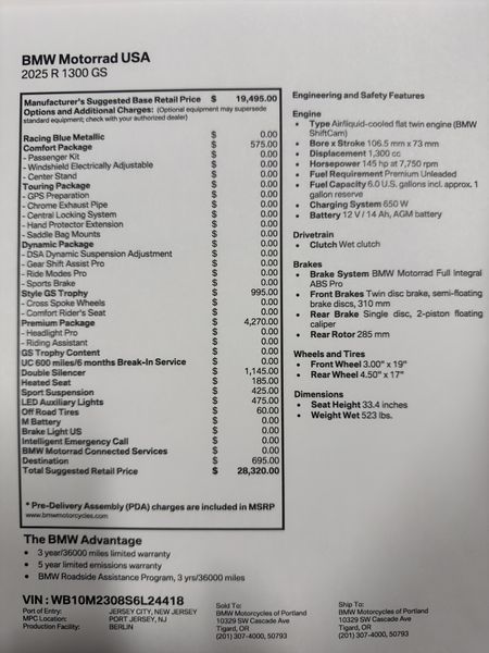 2025 BMW R 1300 GS - TROPHY - RACING BLUE METALLIC 