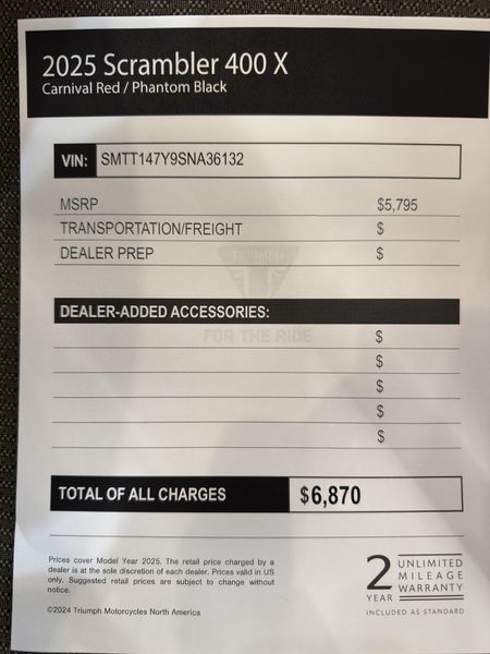 2025 Triumph SCRAMBLER 400 X - CARNIVAL RED - PHANTOM BLACK 