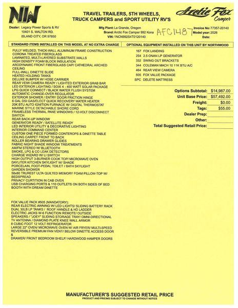 New 2026 NORTHWOOD MFG Arctic Fox 992Image 18