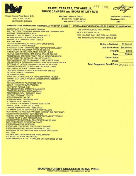 New 2025 NORTHWOOD MFG ARCTIC FOX 25R Image 25
