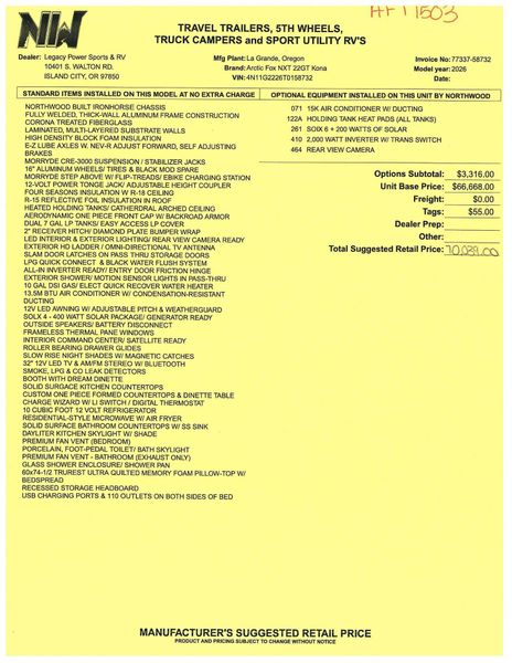 New 2026 NORTHWOOD MFG ARCTIC FOX NXT 22GT Image 23