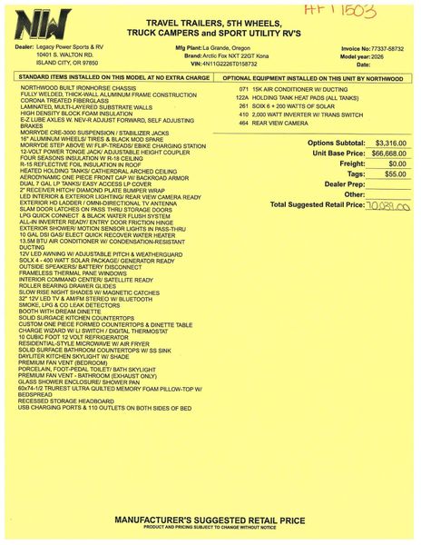 New 2026 NORTHWOOD MFG Arctic Fox NXT 22GTImage 23